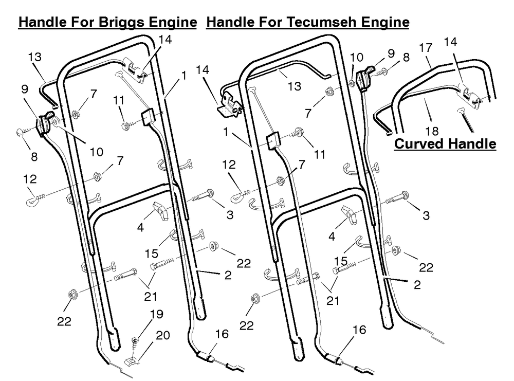 Handle Assembly Diagram and Parts List for 22547D 1996 Briggs and Stratton Lawn Mower